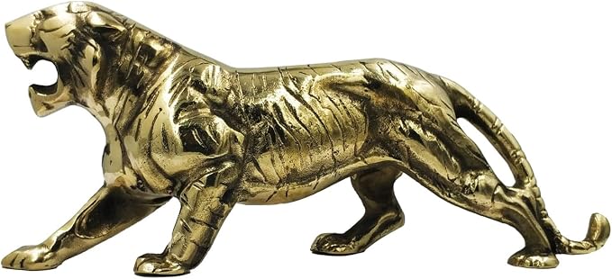 Polished Brass Panther Figurine Sculpture for Home Office Decor