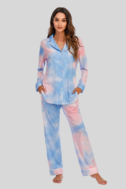 Collared Neck Long Sleeve Loungewear Set with Pockets - House Flexa