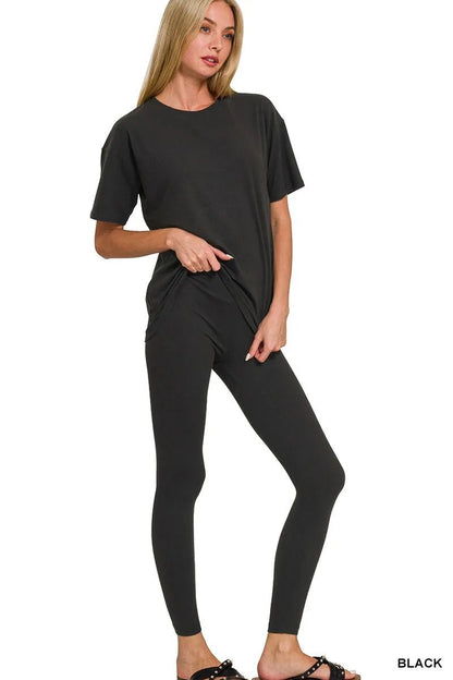 Plus Size Loungewear Set - Microfiber Short Sleeve Top and Pants - House Flexa