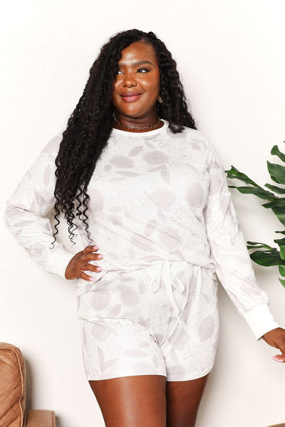Double Take Floral Long Sleeve Top and Shorts Loungewear Set - House Flexa