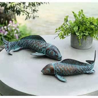 Antique Copper Koi Fish Garden Statues for Outdoor Yard Decor