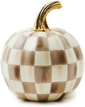 Mini Resin Pumpkin with Brown and White Checkered Design