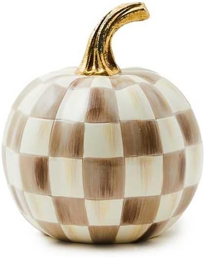 Mini Resin Pumpkin with Brown and White Checkered Design