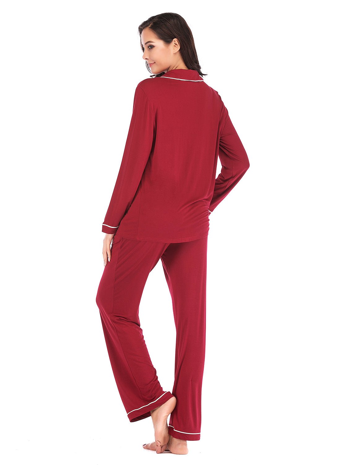 Collared Neck Long Sleeve Loungewear Set with Pockets - House Flexa
