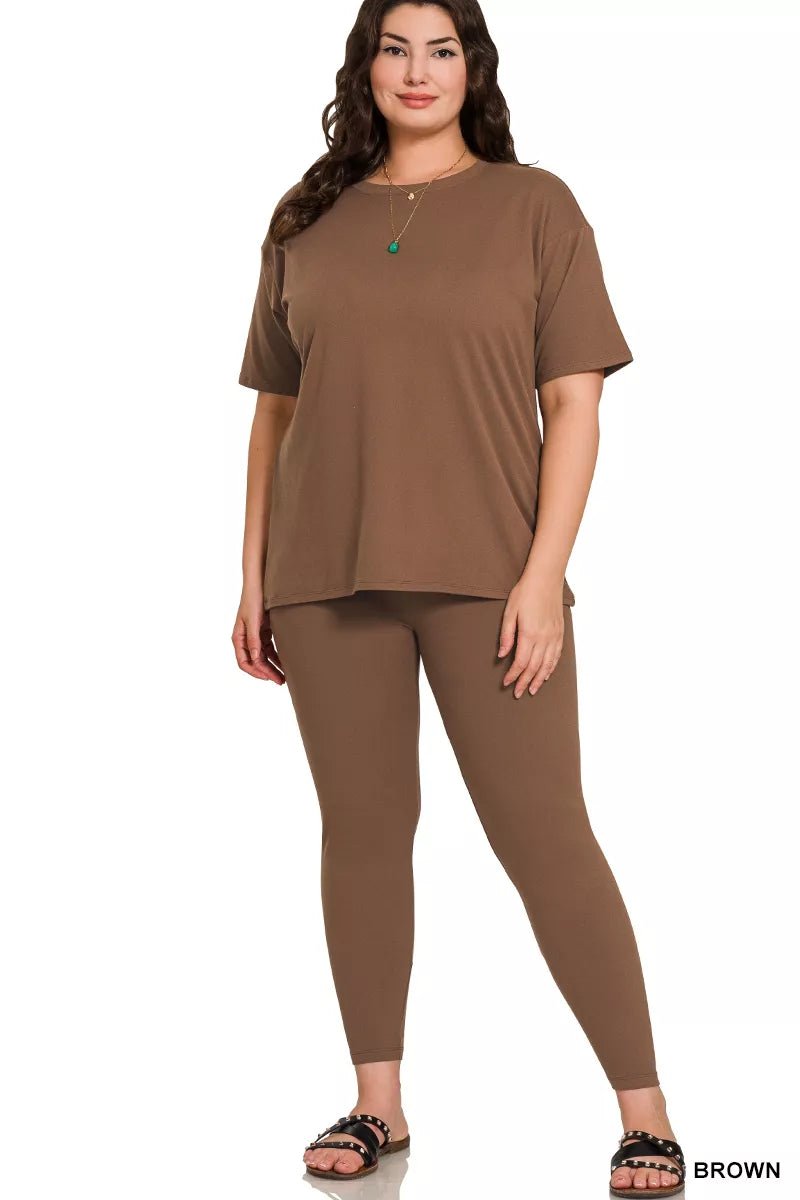 Plus Size Microfiber Short Sleeve Top and Pants Loungewear Set - House Flexa