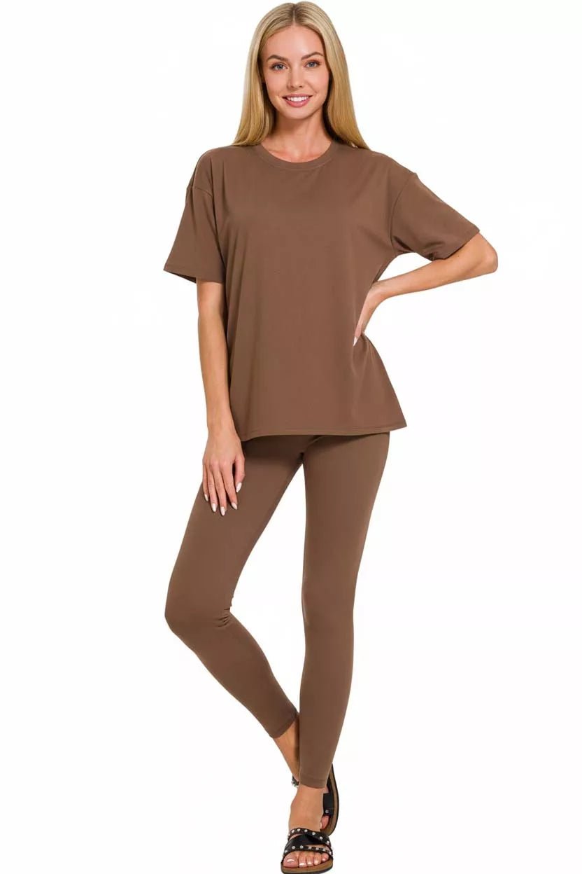 Plus Size Microfiber Short Sleeve Top and Pants Loungewear Set - House Flexa