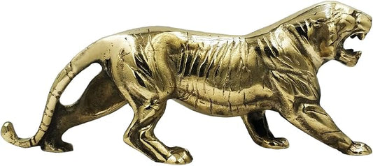 Polished Brass Panther Figurine Sculpture for Home Office Decor