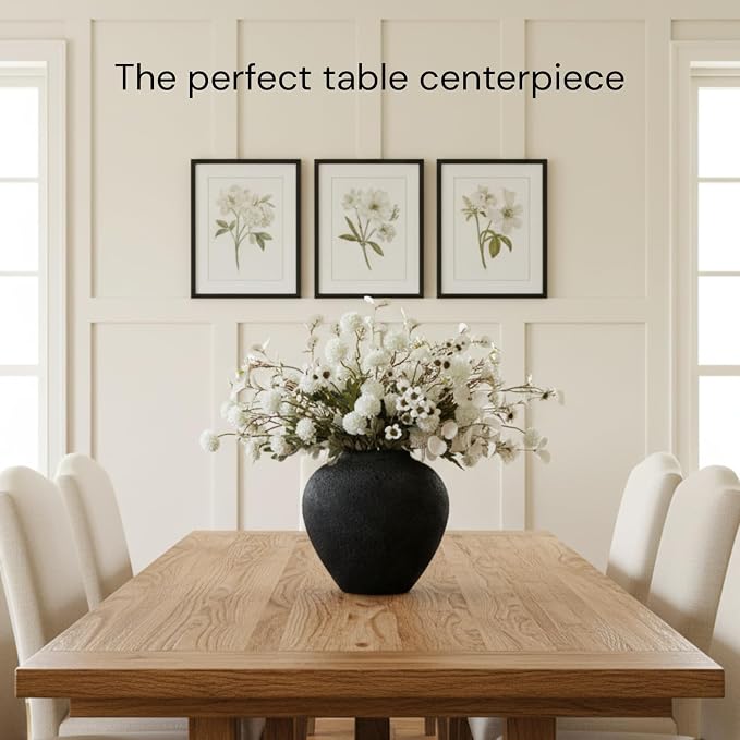 Large Black Round Pottery Vase with Rustic Finish for Home Decor