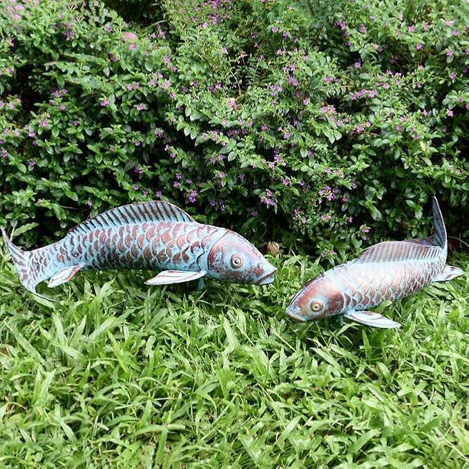 Antique Copper Koi Fish Garden Statues for Outdoor Yard Decor