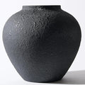 Large Black Round Pottery Vase with Rustic Finish for Home Decor