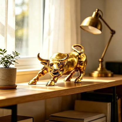 Brass Bull Statue Figurine for Home Office Wealth Decor