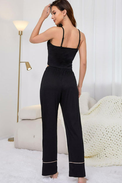 Contrast Trim Cropped Cami and Pants Loungewear Set - House Flexa