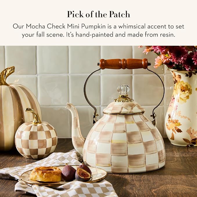 Mini Resin Pumpkin with Brown and White Checkered Design