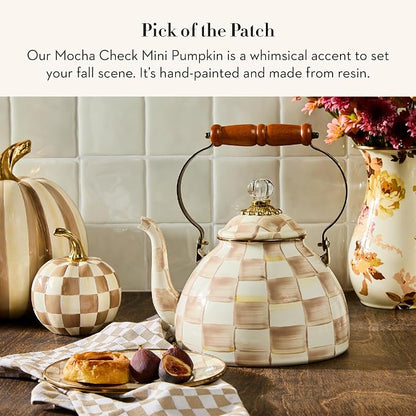 Mini Resin Pumpkin with Brown and White Checkered Design