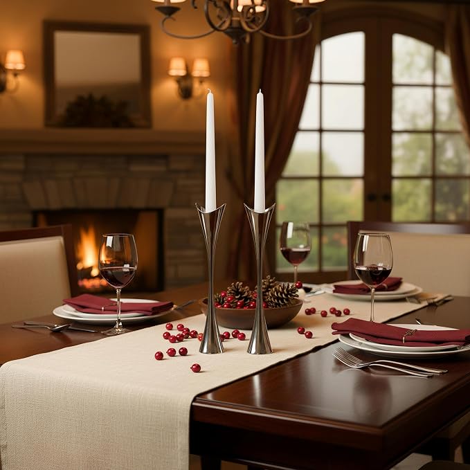 Modern Curved Metal Candlestick Holders Set of 2 for Decor