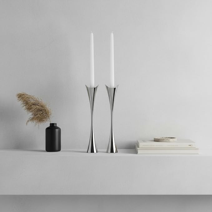 Modern Curved Metal Candlestick Holders Set of 2 for Decor