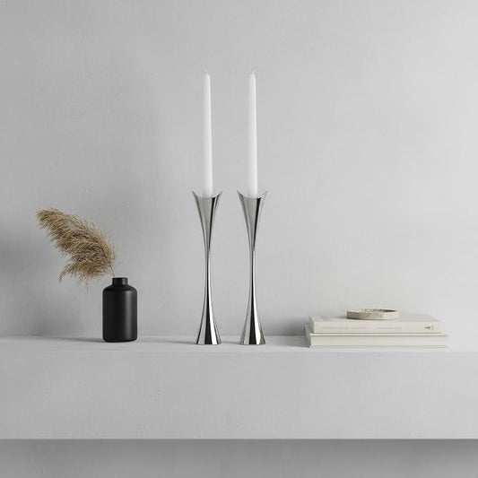 Modern Curved Metal Candlestick Holders Set of 2 for Decor