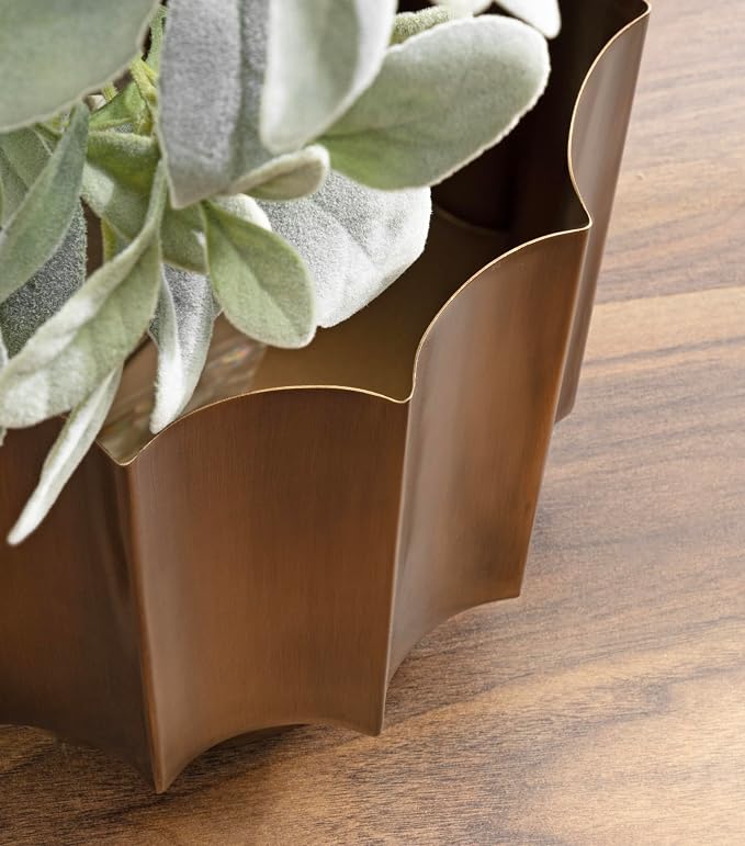 Vintage Antique Brass Metal Planter Set of 2 with Scalloped Base