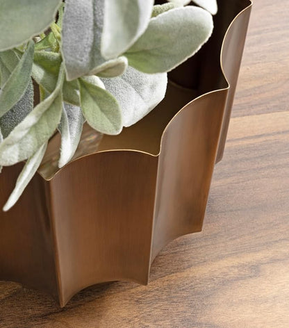 Vintage Antique Brass Metal Planter Set of 2 with Scalloped Base