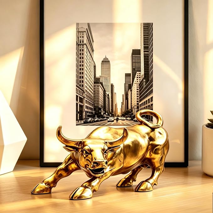 Brass Bull Statue Figurine for Home Office Wealth Decor