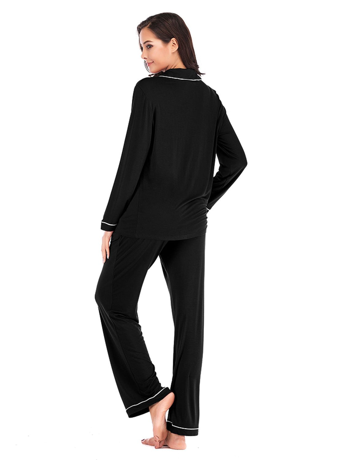 Collared Neck Long Sleeve Loungewear Set with Pockets - House Flexa