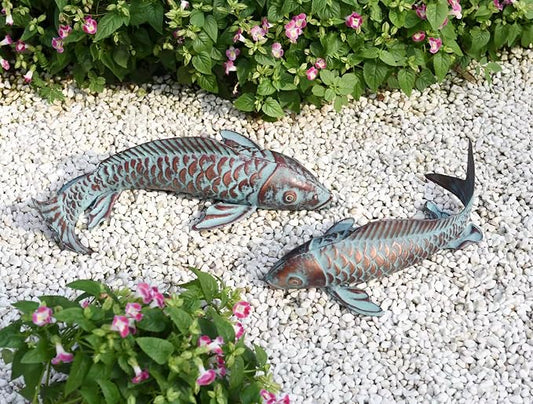 Antique Copper Koi Fish Garden Statues for Outdoor Yard Decor