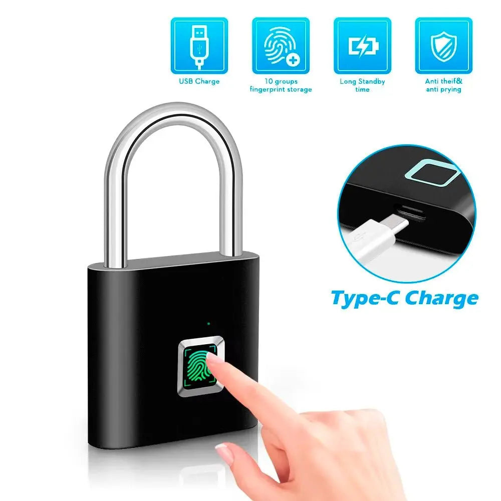 Smart Fingerprint Padlock Keyless Waterproof Rechargeable Security Lock - House Flexa