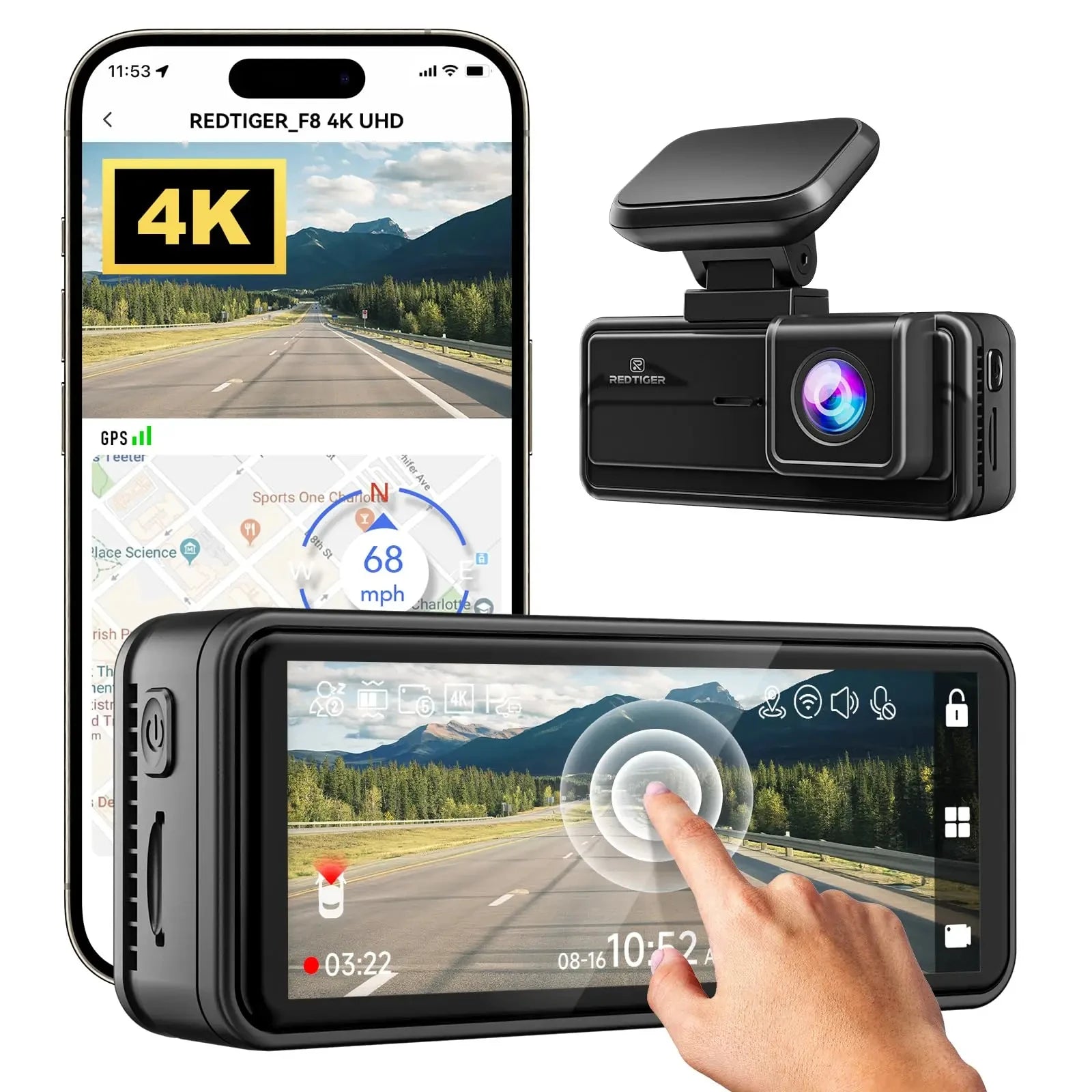 Car Dash Cam - Redtiger F8 5GHz Wifi Touch Screen 4K Front Dash Cam - House Flexa