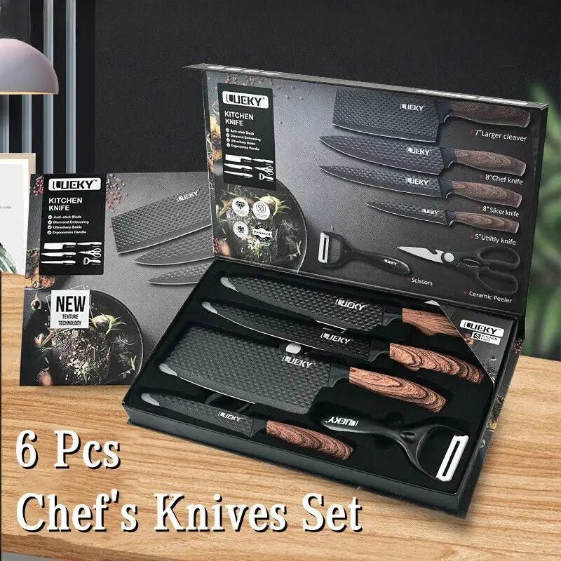 Ueky 6 - Piece Stainless Steel Kitchen Knife Set - Restaurant Grade Professional Cooking Tools - House Flexa