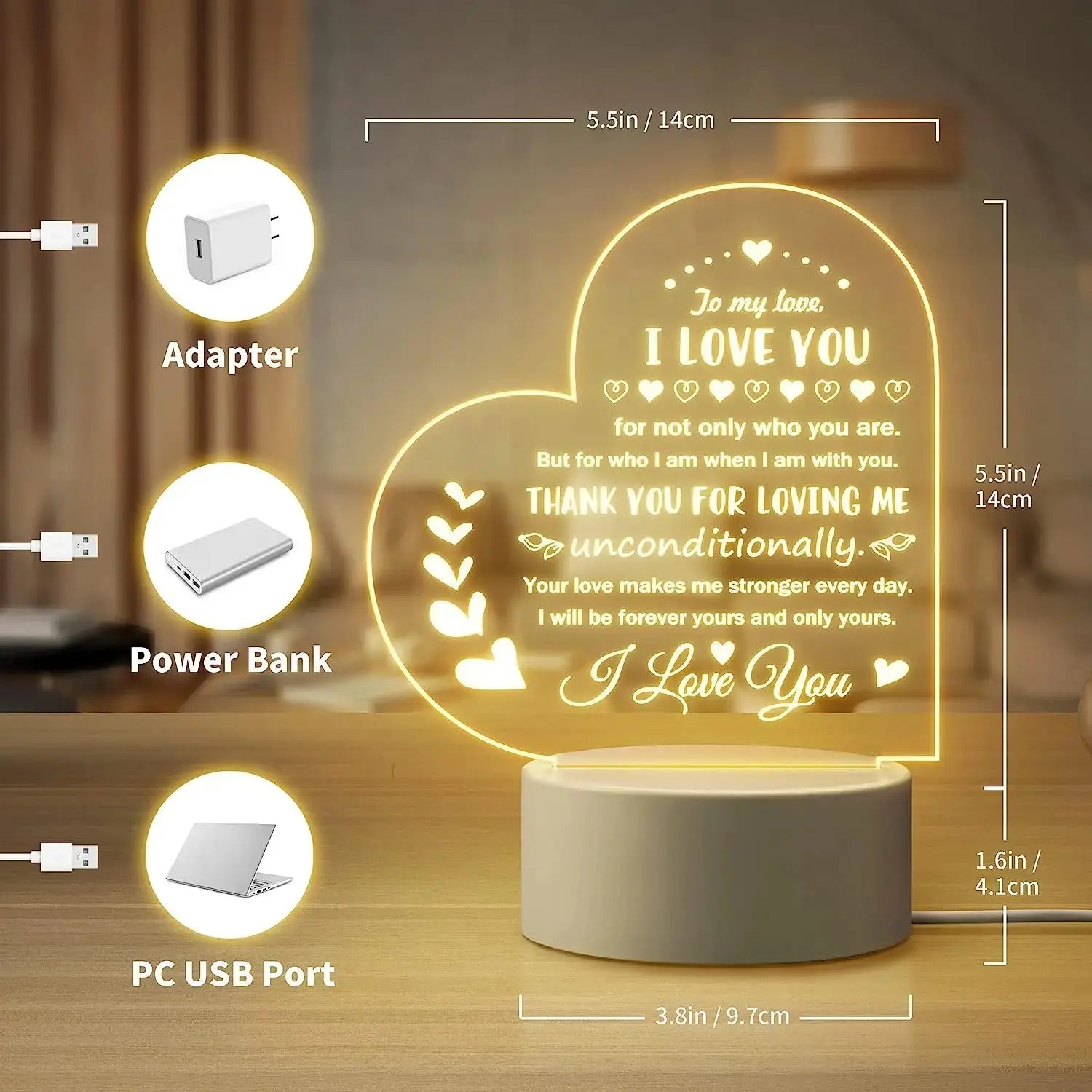 Love Cute 3D LED Night Light Acrylic Lamp Gift - House Flexa