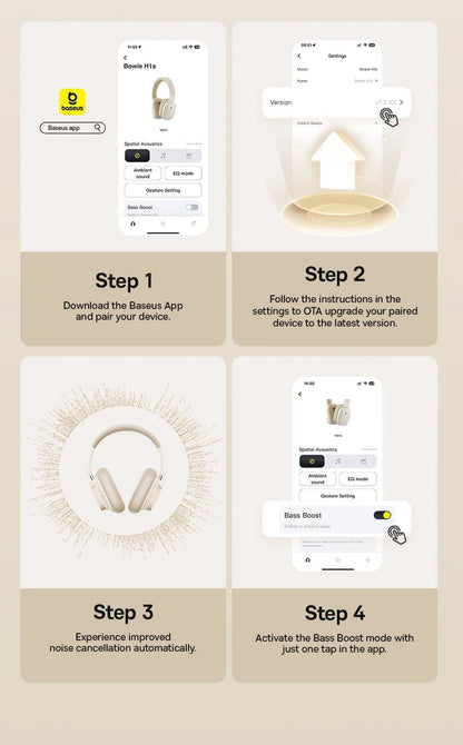 Baseus Bowie H1s Wireless Headphones | Bluetooth 5.4 Noise Canceling 120H Battery - House Flexa