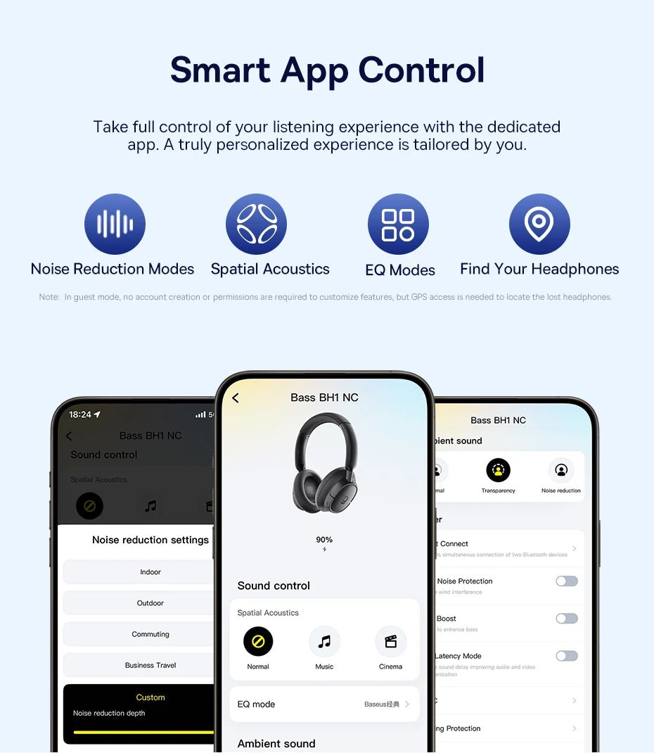 Baseus Bowie H1s Wireless Headphones | Bluetooth 5.4 Noise Canceling 120H Battery - House Flexa