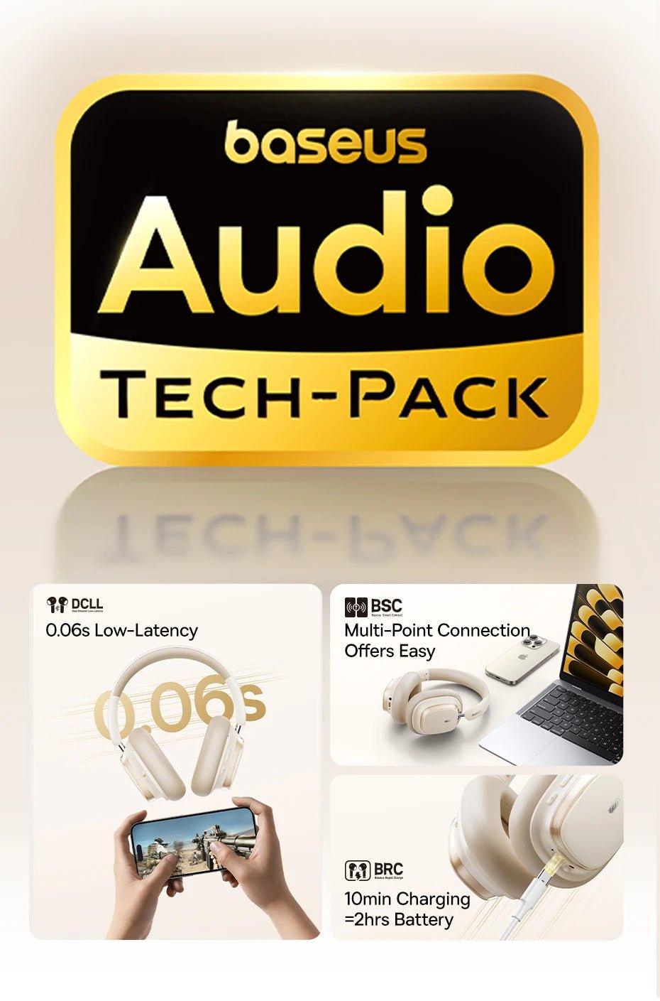 Baseus Bowie H1s Wireless Headphones | Bluetooth 5.4 Noise Canceling 120H Battery - House Flexa