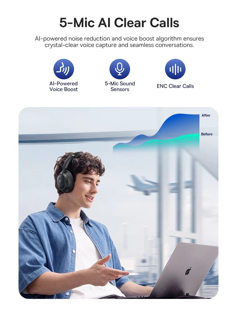 Baseus Bowie H1s Wireless Headphones | Bluetooth 5.4 Noise Canceling 120H Battery - House Flexa