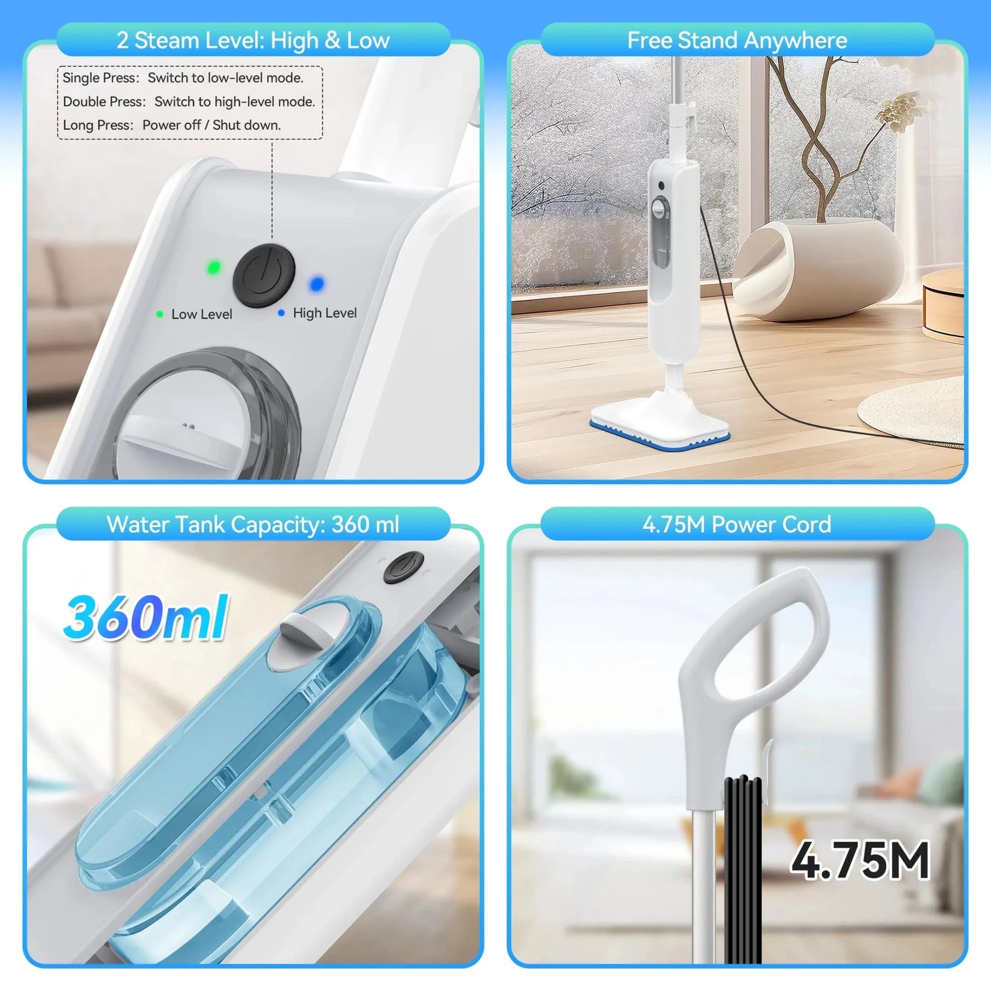 INSE 6 - in - 1 Steam Mop - High Temperature Detachable Steam Cleaner for Hardwood, Carpet & Kitchen - House Flexa