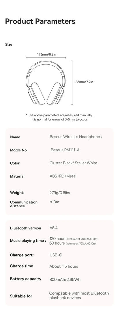 Baseus Bowie H1s Wireless Headphones | Bluetooth 5.4 Noise Canceling 120H Battery - House Flexa