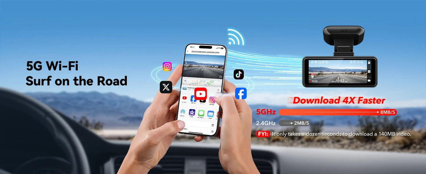 Car Dash Cam - Redtiger F8 5GHz Wifi Touch Screen 4K Front Dash Cam - House Flexa