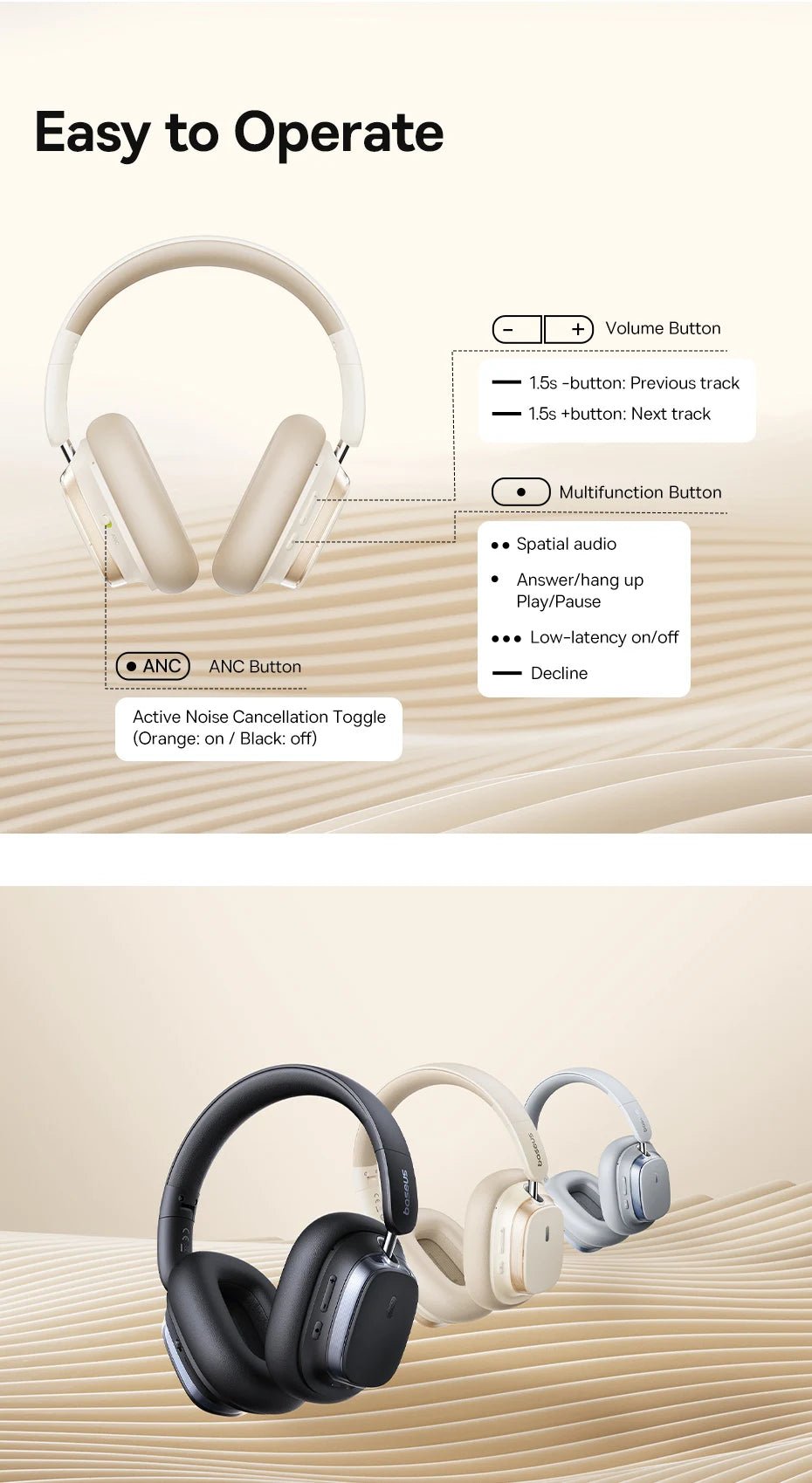 Baseus Bowie H1s Wireless Headphones | Bluetooth 5.4 Noise Canceling 120H Battery - House Flexa