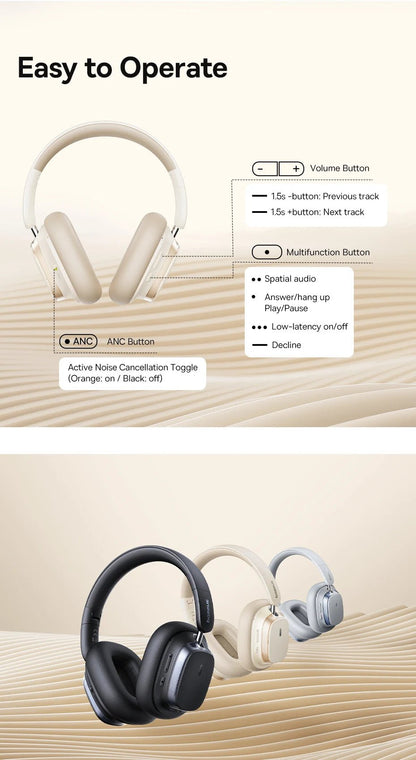 Baseus Bowie H1s Wireless Headphones | Bluetooth 5.4 Noise Canceling 120H Battery - House Flexa
