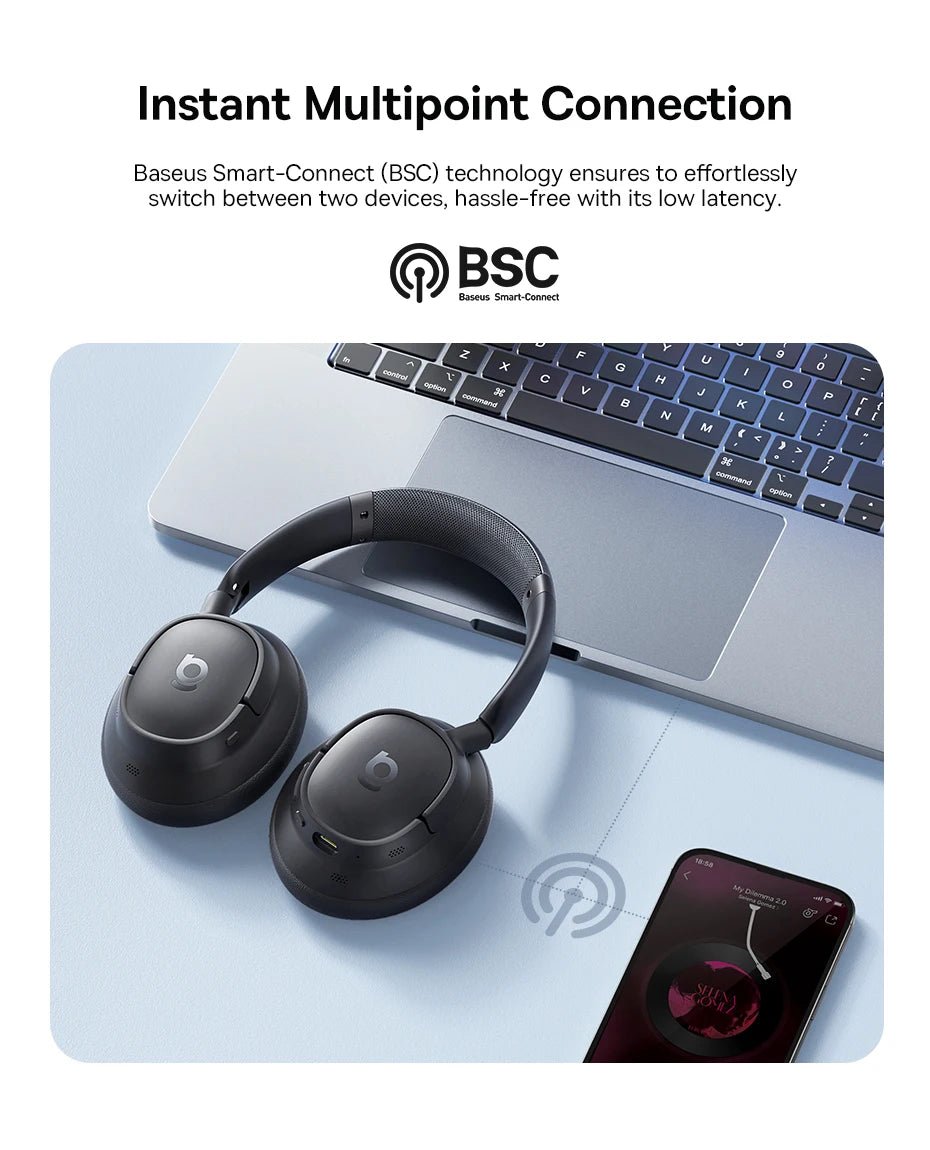 Baseus Bowie H1s Wireless Headphones | Bluetooth 5.4 Noise Canceling 120H Battery - House Flexa