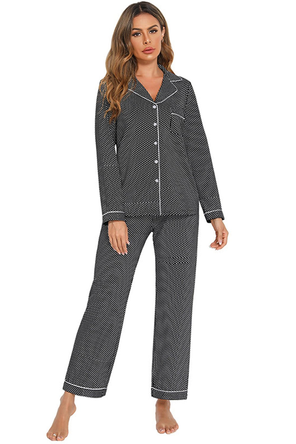 Collared Neck Loungewear Set with Pocket - House Flexa