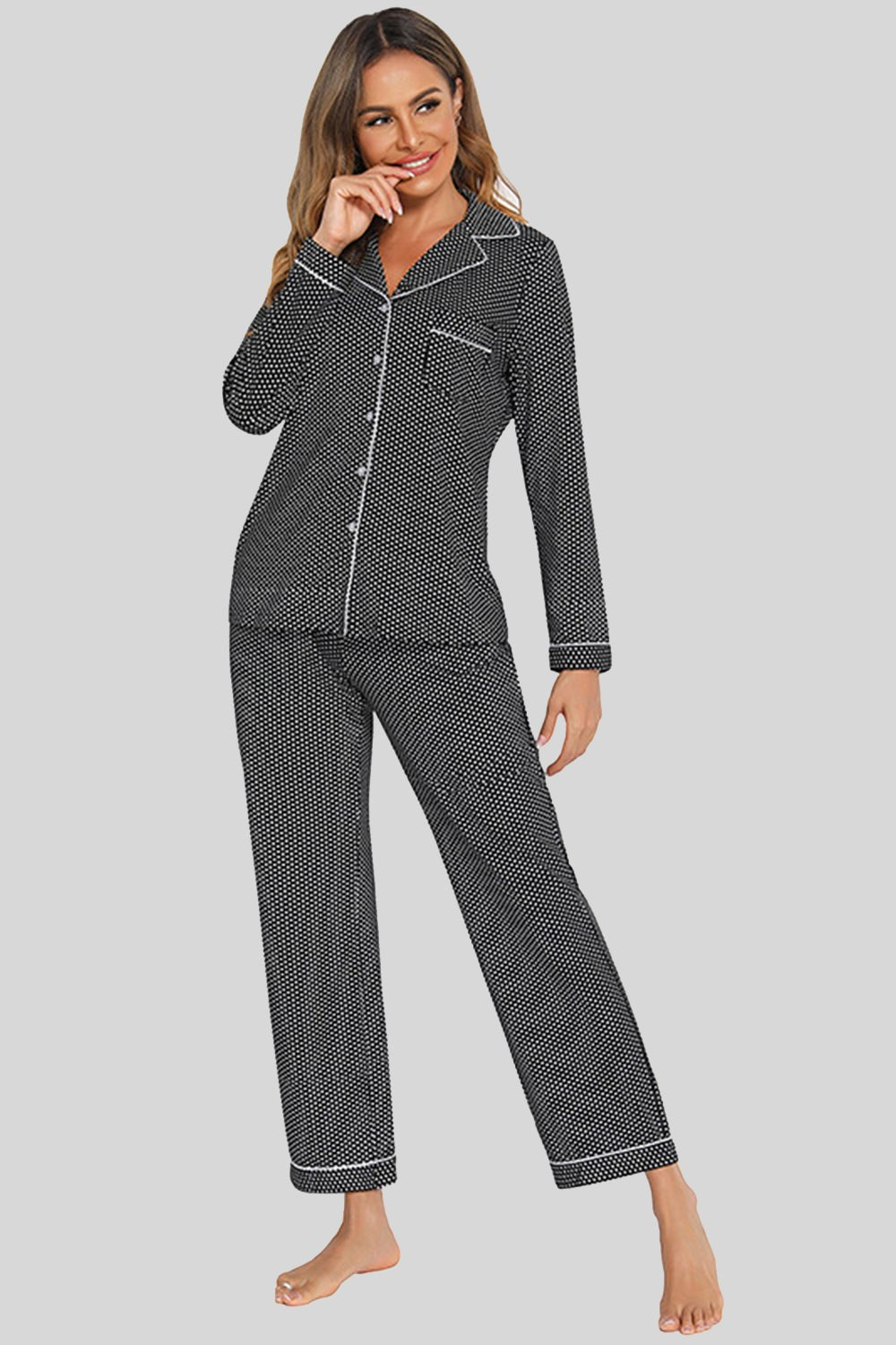Collared Neck Loungewear Set with Pocket - House Flexa