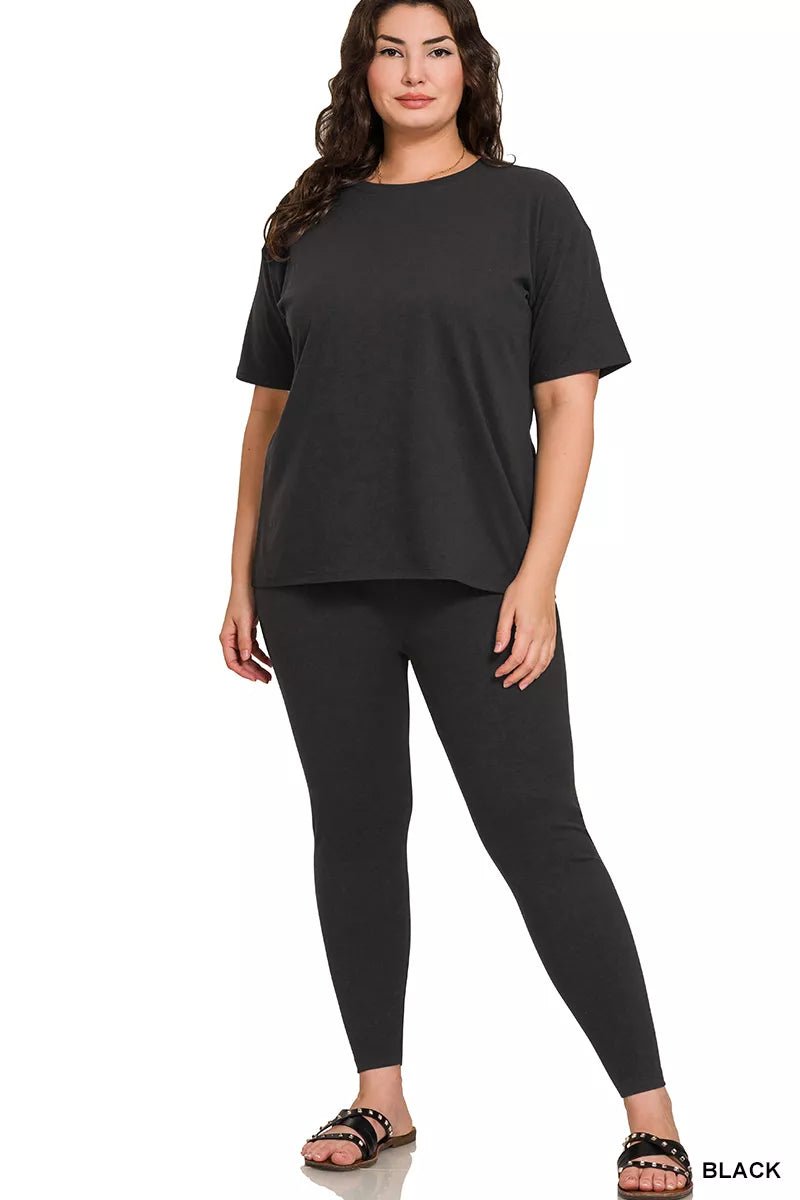 Plus Size Loungewear Set - Microfiber Short Sleeve Top and Pants - House Flexa