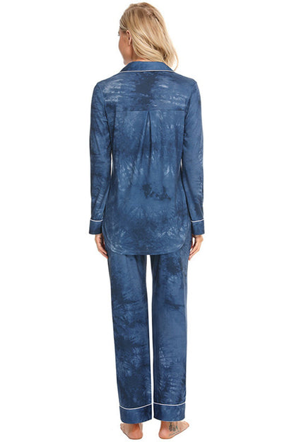 Collared Neck Long Sleeve Loungewear Set with Pockets - House Flexa