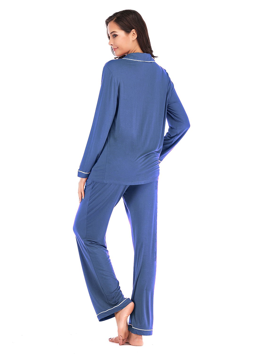 Collared Neck Long Sleeve Loungewear Set with Pockets - House Flexa