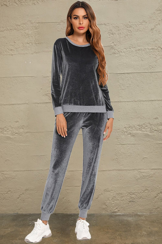 Round Neck Long Sleeve Loungewear Set with Pockets - House Flexa