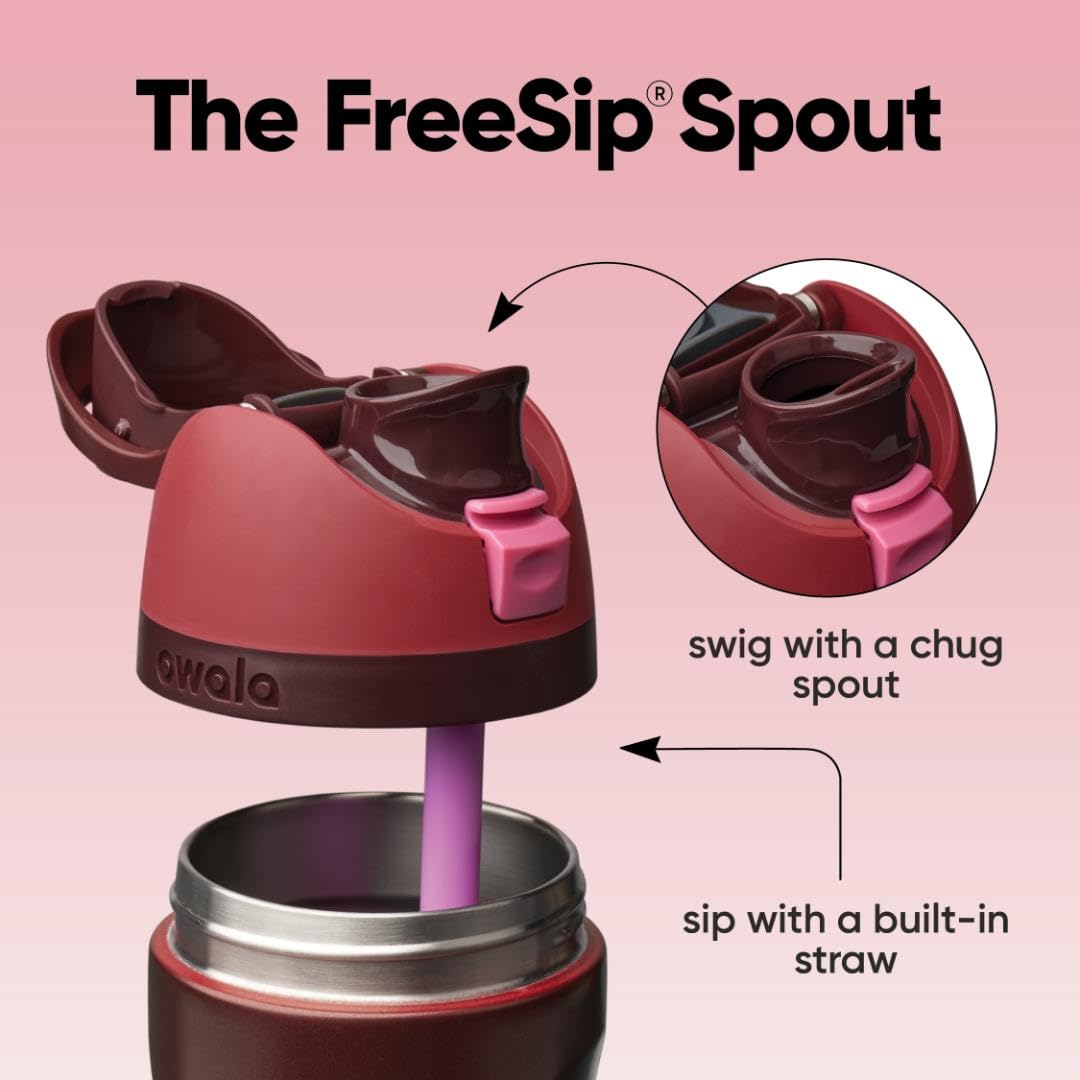 Owala FreeSip Black Cherry 24 oz Insulated Stainless Steel Water Bottle with Straw