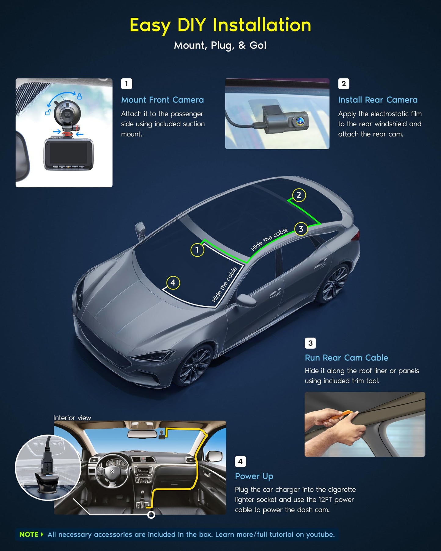 ROVE R2-4K Dual Dash Cam | Front & Rear, STARVIS 2, GPS