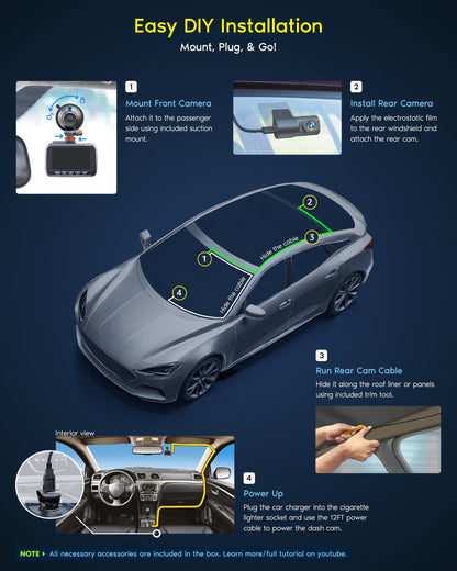 ROVE R2-4K Dual Dash Cam | Front & Rear, STARVIS 2, GPS