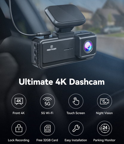 Car Dash Cam -  Redtiger F8 5GHz Wifi Touch Screen 4K Front Dash Cam